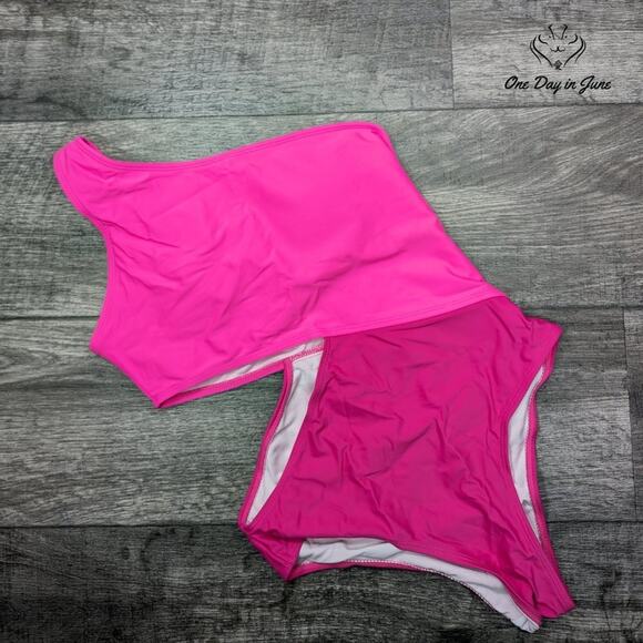 SweatyRocks One Shoulder Color Block One Piece Swimsuit Size M - Picture 3 of 6